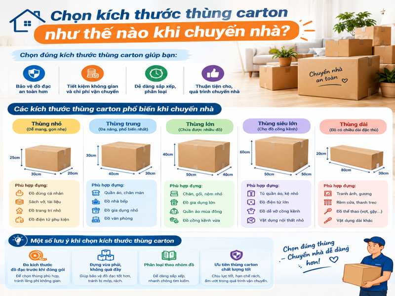 Chọn kích thước thùng carton như thế nào khi chuyển nhà?